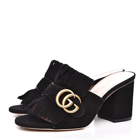 gucci marmont heels suede|gucci marmont fringe heels.